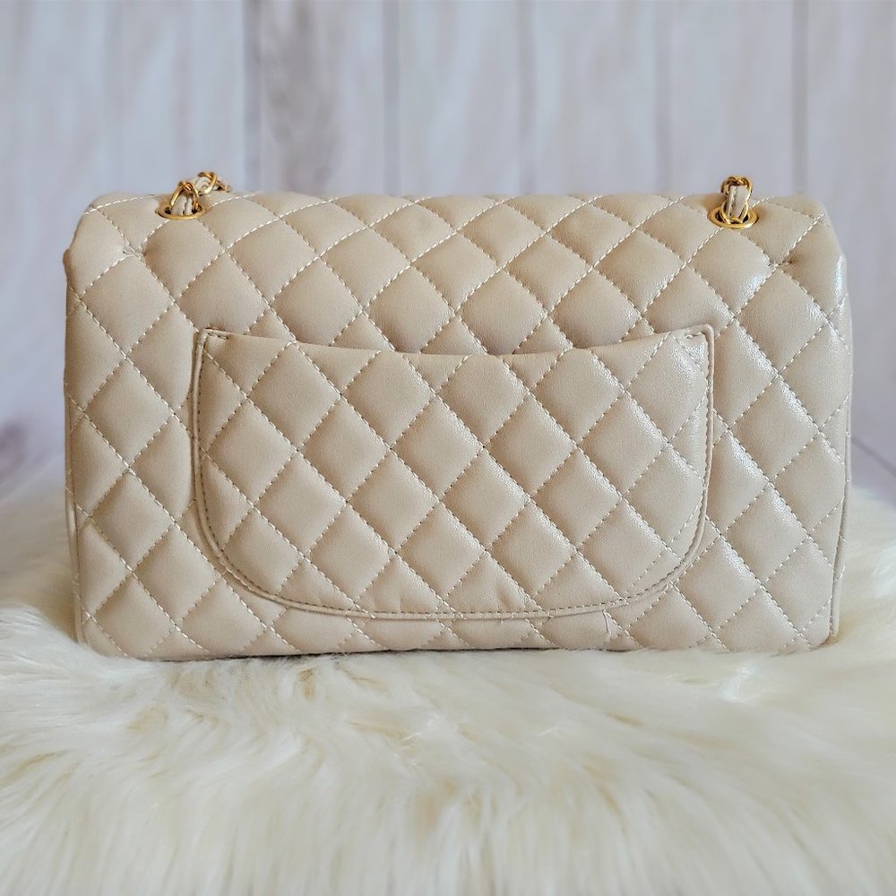 ADELA Quilted Mid Sized Turn Lock Handbag in Beige - Picture 3 of 5